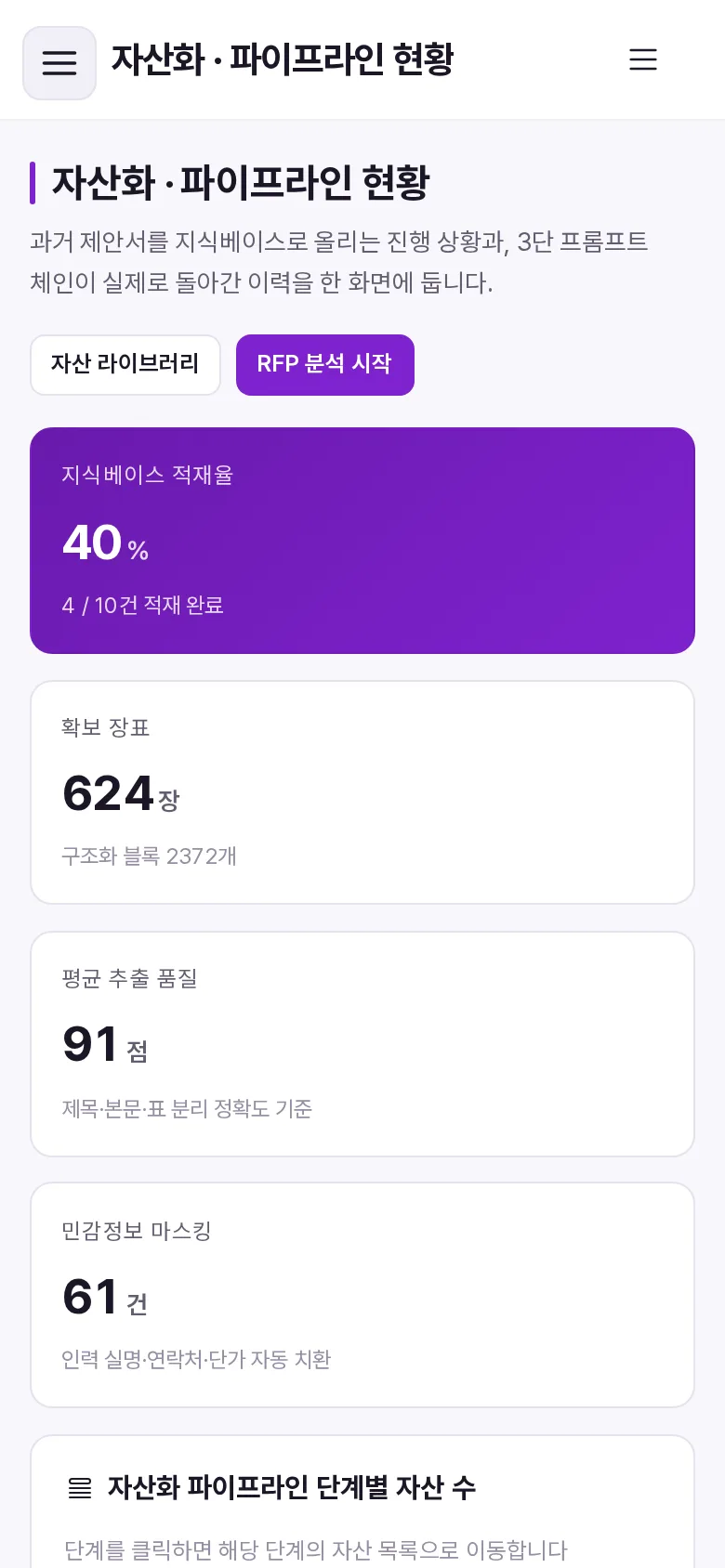 제안서 초안 작성 도우미 모바일 화면