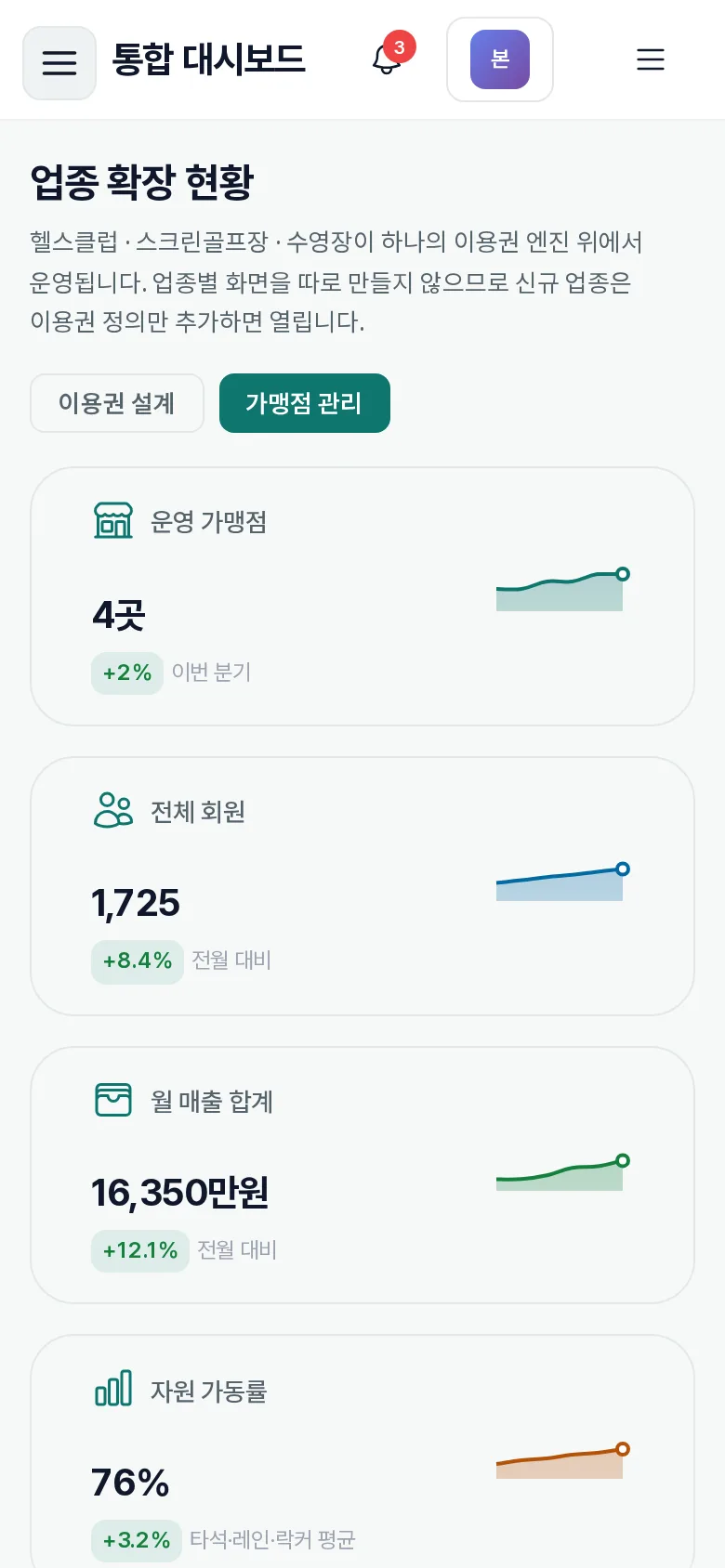 체육시설 가맹점 이용권 공통 엔진 모바일 화면