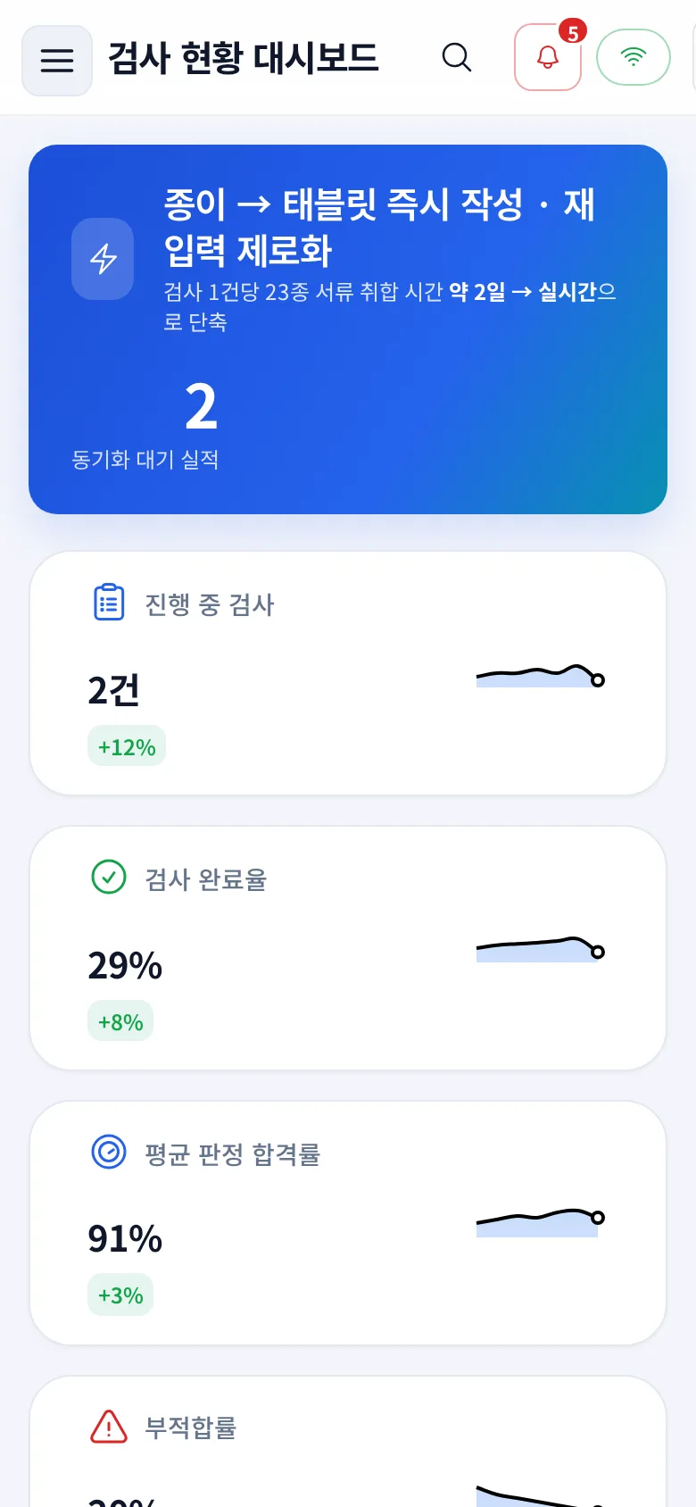 수배전반 검사 성적서 전산화 모바일 화면